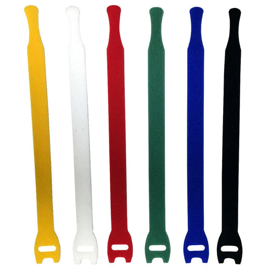8" Hook & Loop Fastener Cable Ties - 50 Pieces - Color: Mix (Black, Blue, Green, Red White & Yellow)
