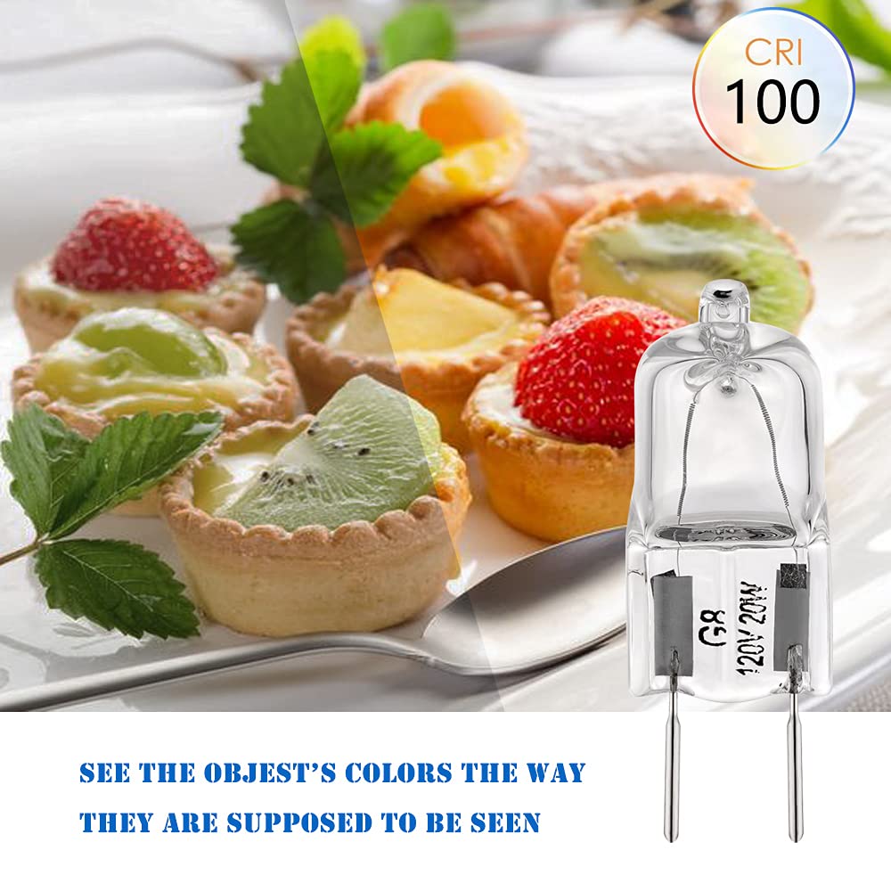 BOGAO G8 Light Bulbs 20Watt 120Volt Halogen Light Bulb G8 Base Bi-Pin Shorter 1-3/8" (1.38") Length 20W T4 JCD Warm White Under Cabinet Puck Lighting