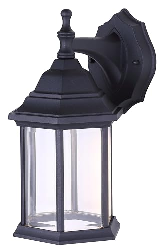 Canarm Dane 1-Light LED Lantern, Black Finish Wall Mount with Clear Glass Panels, Durable Weather-Resistant Outdoor Lighting for Patio, Porch