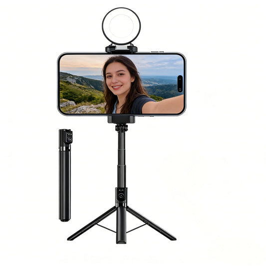 70“ Selfie Stick Tripod for iPhone/Android - Expandable Phone Tripod with Fill Light, 10M Bluetooth Remote Control, one Click Open Selfie Stick