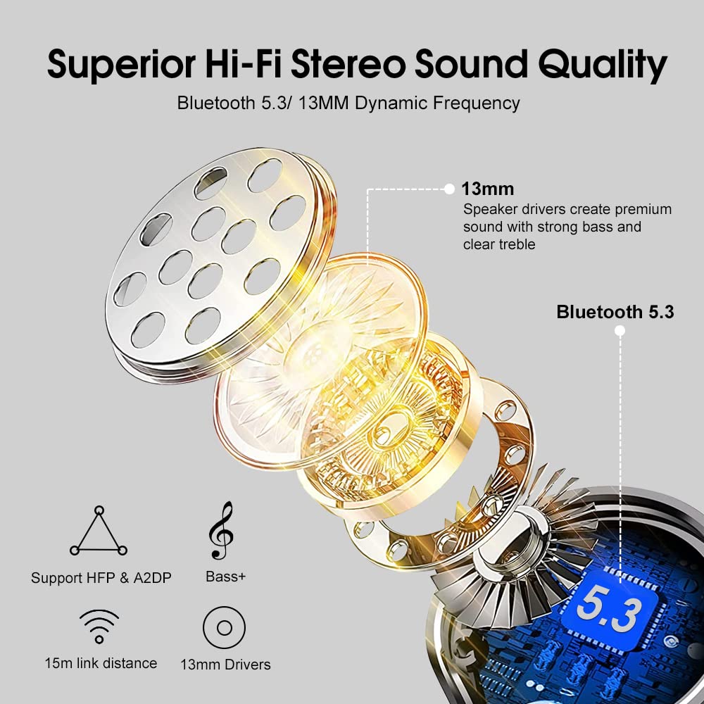 OYIB Wireless Earbuds, Bluetooth 5.3 Headphones with 4-Mics ENC Clear Call, Bluetooth Earbuds Touch Control 25Hour Stereo Sound with LED Power
