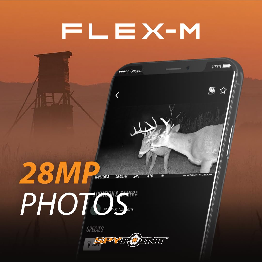 SPYPOINT Flex-M Solar Bundle - Cellular Trail Camera with Solar Panel, Best in Hunting Accessories, No WiFi Needed, GPS, Night Vision, Motion