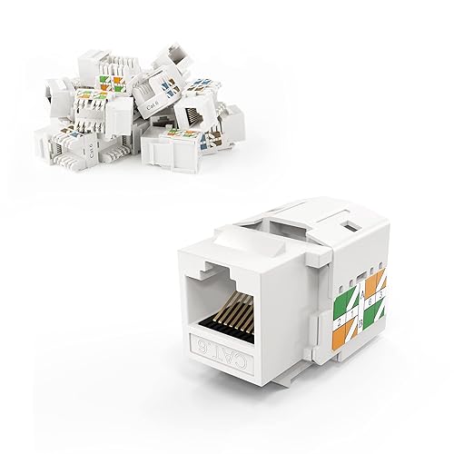 CableCreation Cat6 Keystone Jacks, 10-Pack RJ45 Keystone Jack, Ethernet Keystone Modular Female Connectors, White