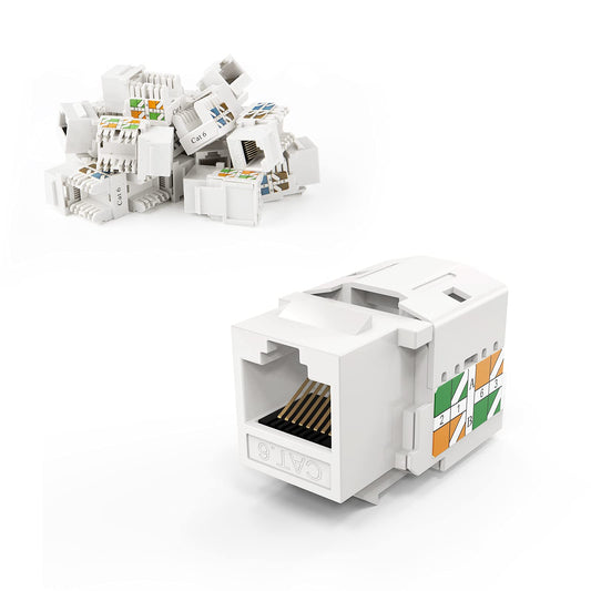 CableCreation Cat6 Keystone Jacks, 10-Pack RJ45 Keystone Jack, Ethernet Keystone Modular Female Connectors, White