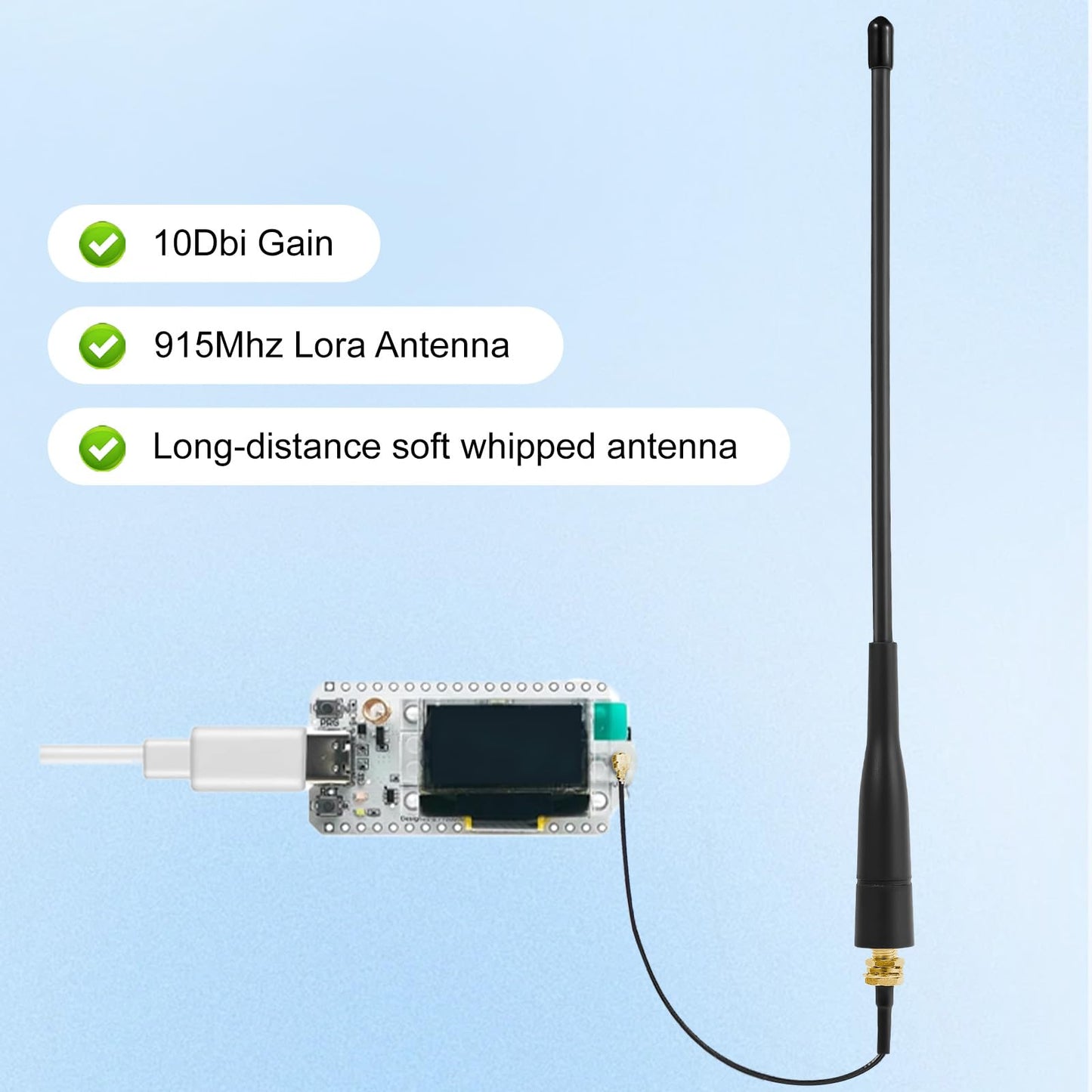 915MHz Meshtastic Antenna 10dBi Gain for LoRa Long Range Soft Whip Antenna, 17cm Omni SMA Male