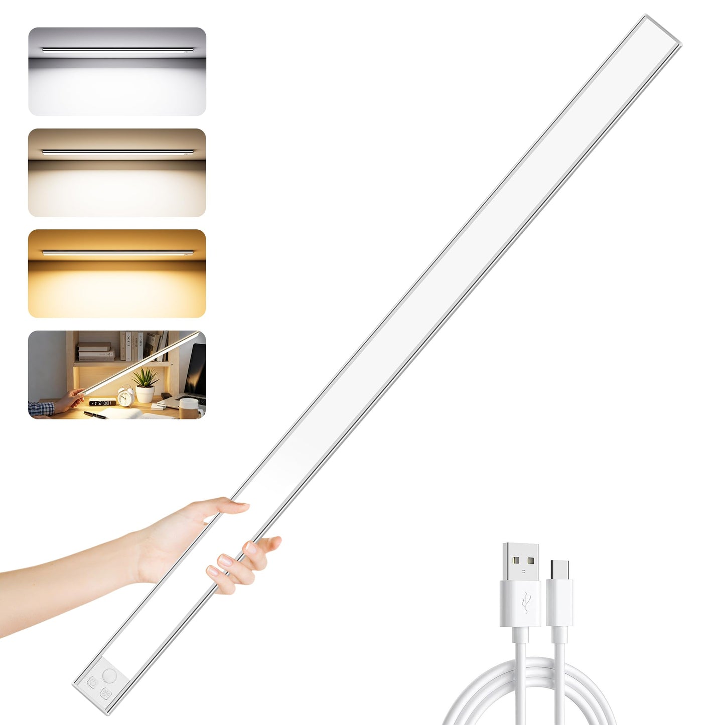 DEALGADGETS 60cm Ultra Thin Under Cabinet Lights, 106 LED 5000mAh Motion Sensor Lights Indoor, 3 Color Stepless Dimming Rechargeable LED Lights