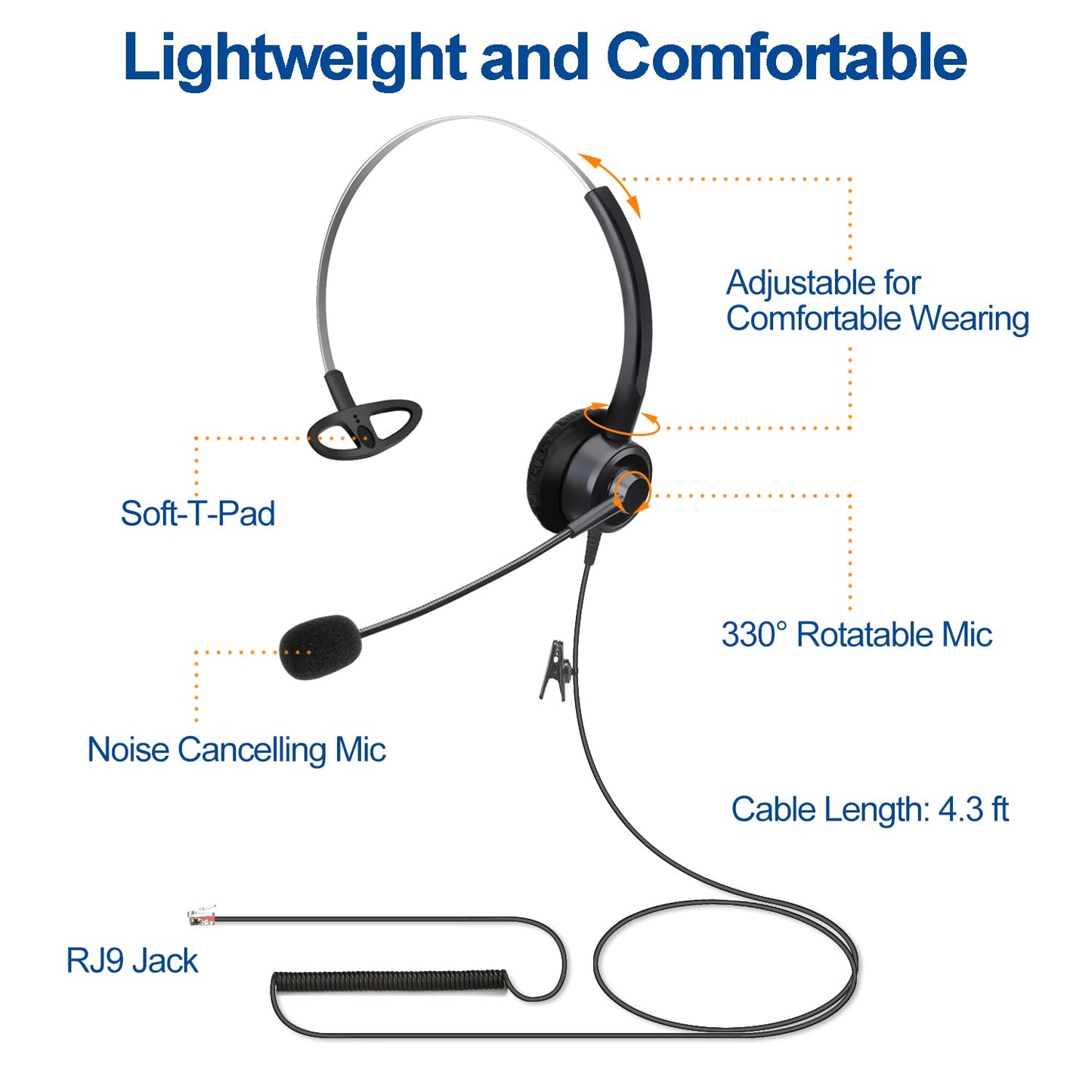 Callez Phone Headsets RJ9 with Noise Cancelling Microphone, Corded Office Telephone Headset Compatible with Polycom VVX201 VVX250 VVX350 VVX311 VVX310