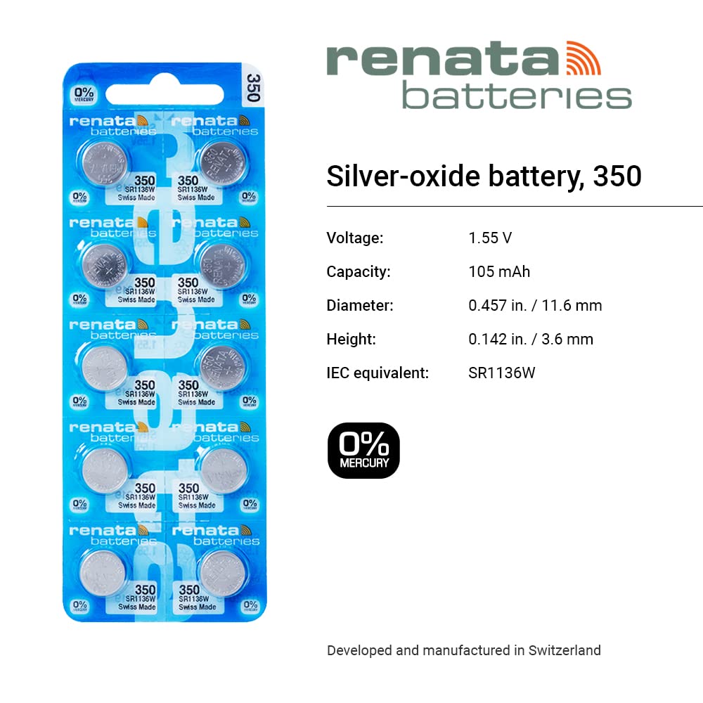 Renata Batteries 350 / SR1136W Watch Battery (5 Pack)