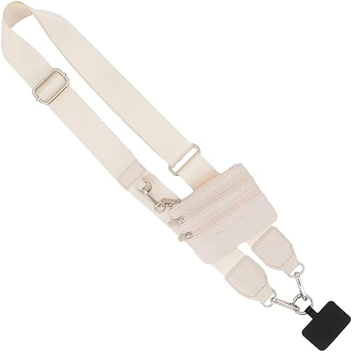 Save the Girls Clip and Go Phone Strap Solid (Cream - Cream Pouch) - Crossbody Phone Strap Chain with Zipper Wallet Pouch - Phone Lanyard