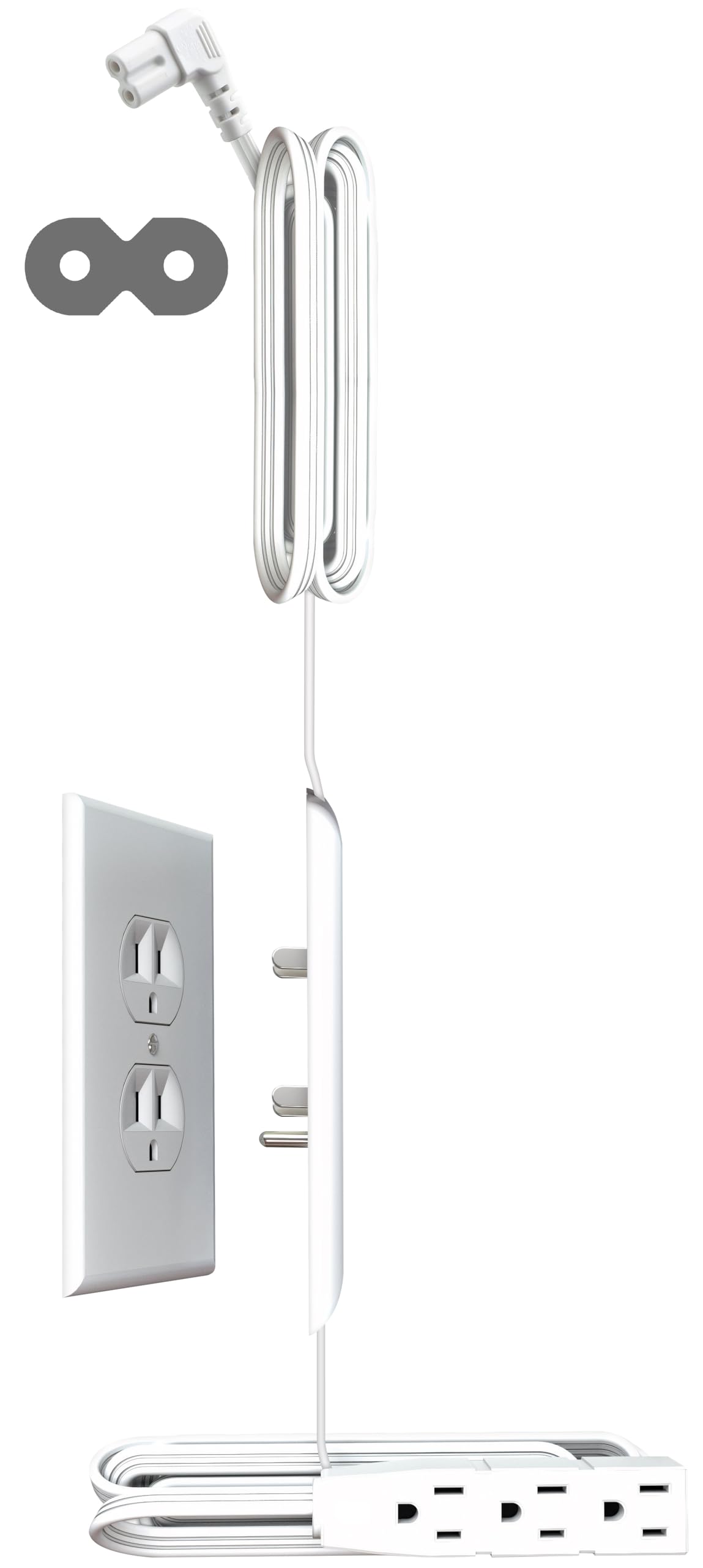 Sleek Socket Original & Patented Ultra-Thin Outlet Concealer with Cord Concealer Kit, Top 6 Foot A/C Power Cord for Mounted TV with C7 or C13