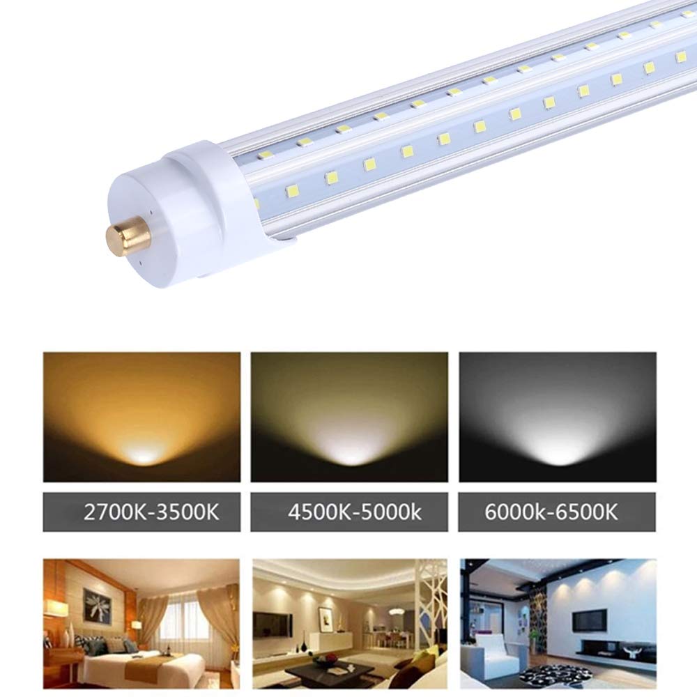 T8 8FT LED Tube Light 8 Foot,Need Bypass Ballast, 65W V Shaped Single Pin FA8 Base,6000K Cool White, (Replace 150W LED Fluorescent Bulbs),Dual-Ended