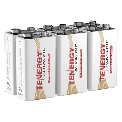 Tenergy 6LR61 9V Alkaline Battery, Non-Rechargeable Battery for Smoke Alarms, Guitar Pickups, Microphones and More, 6 Pack