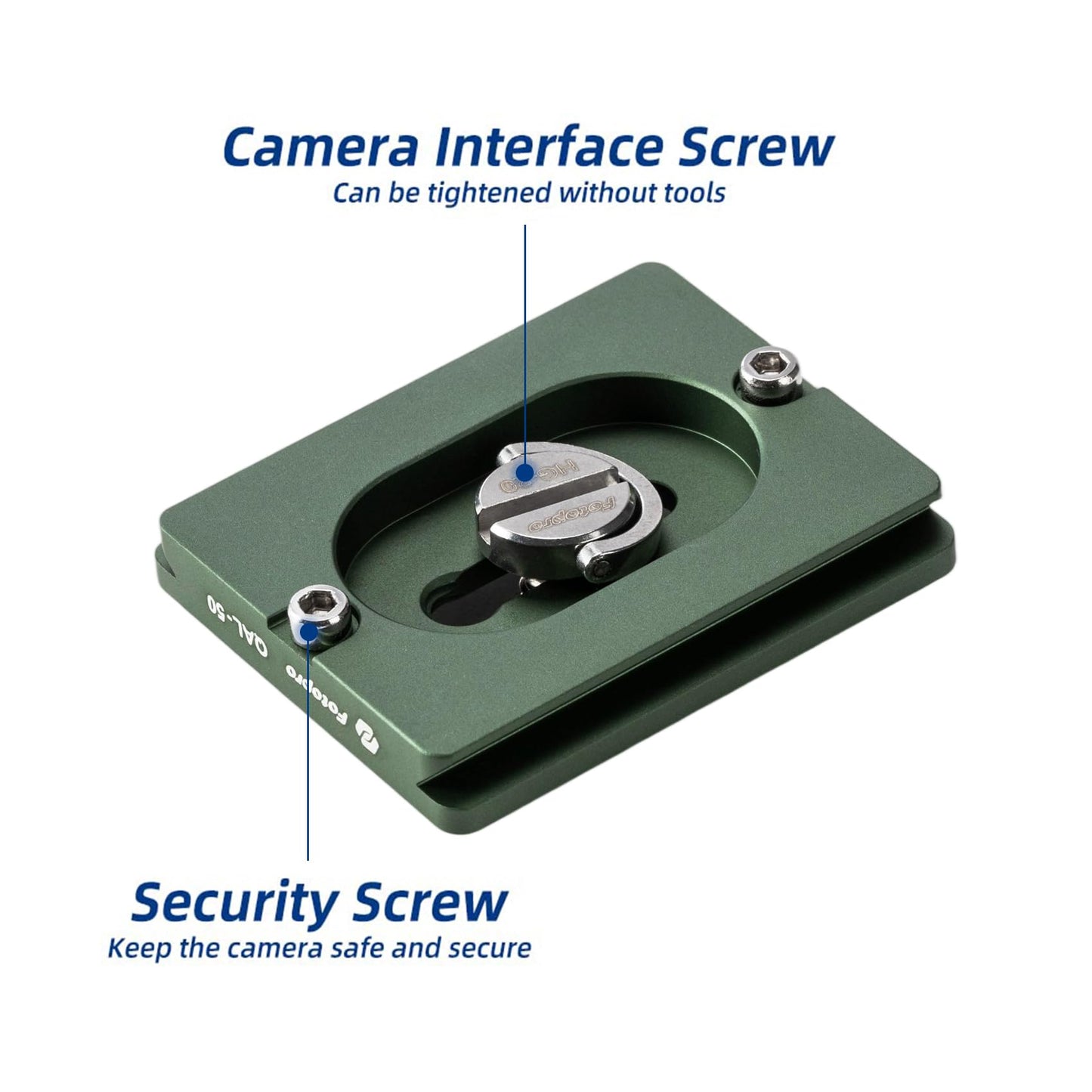 Fotopro 50mm arca Swiss Plate with 1/4 Inch Screw Universal Quick Release Plate for DSLR Camera Tripod Ball Head QAL-50 (Green)