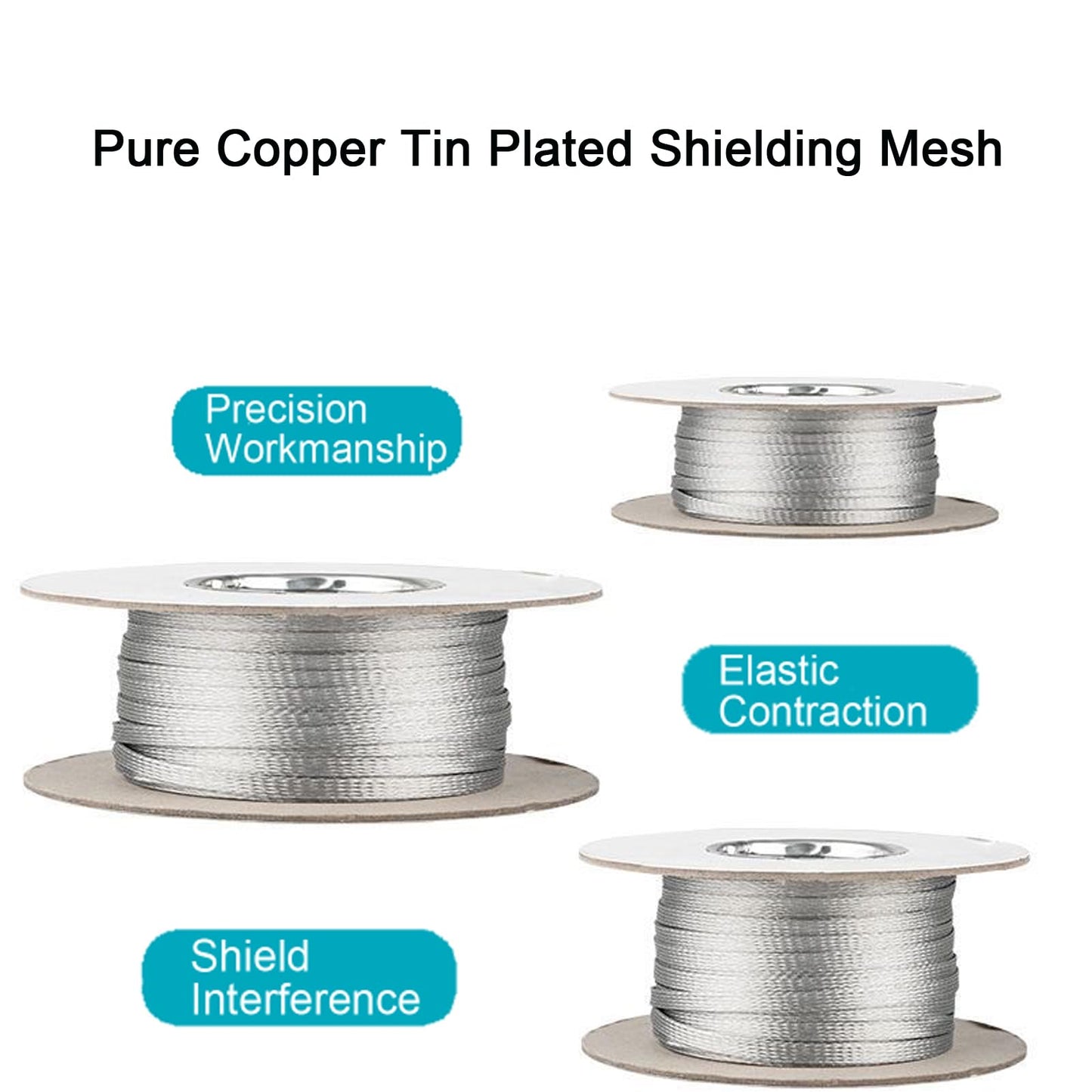 Kokey-xy Tinned Copper Braided Cable Shielding Sleeve Metal Wire Loom Sheathing EMI RFI ESD Protector Grounding Mesh Flat Tubular Expandable 5/8"