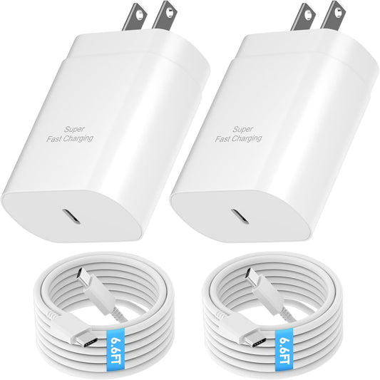 Samsung USB C Wall Charger,2-Pack PD 25W Super Fast Charger Whit USB C Fast Charging Cable for Samsung Galaxy S26/S26 Ultra/S26+/S25