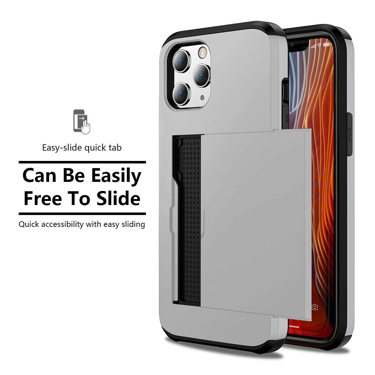 Fastsun Ultra-Thin Shockproof Hard Back Silicone Case Dual Layer Protective Credit Card Holder ID Cards Slot Case Cover Compatible with iPhone 14 Pro