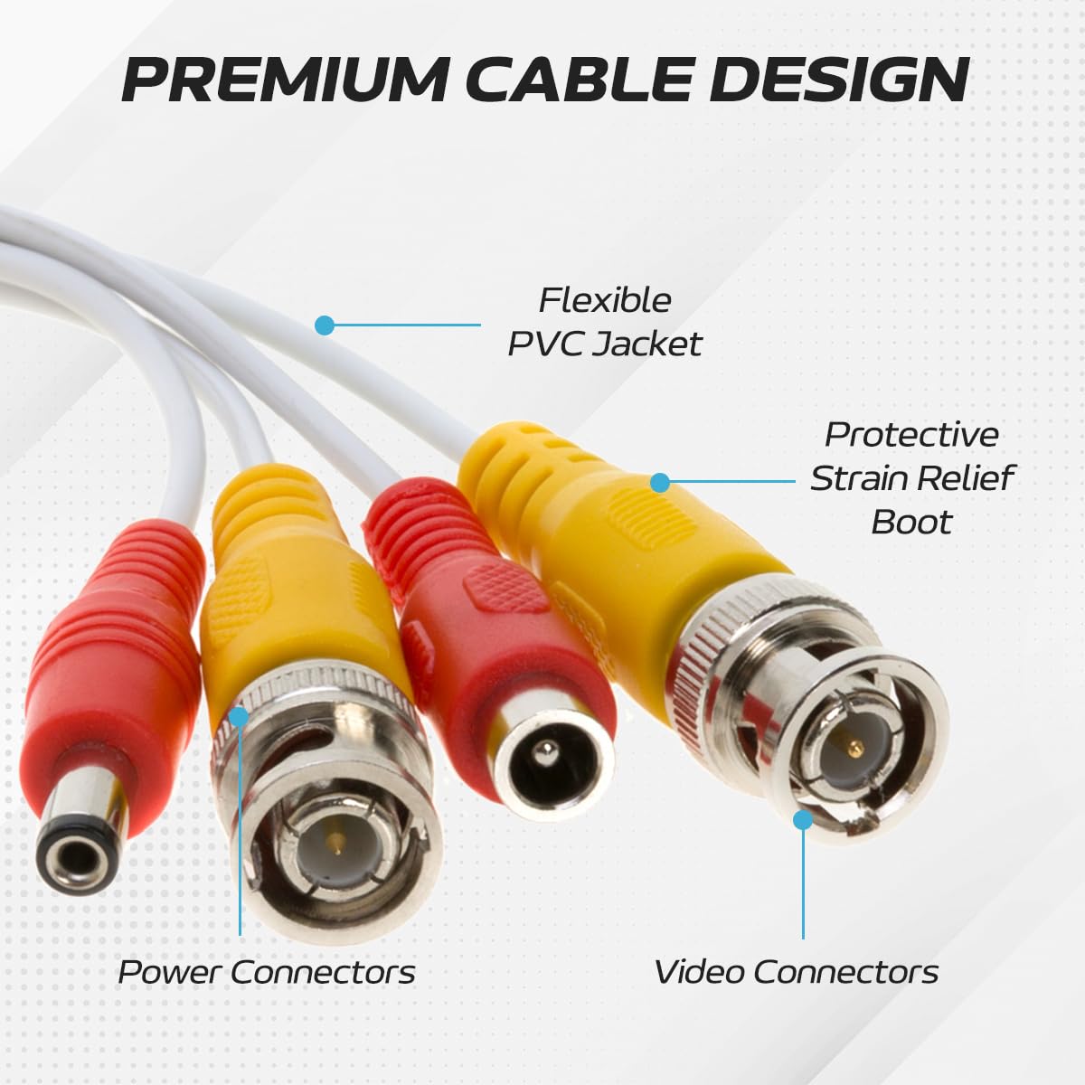 Cables Direct Online 100FT White Premade BNC Video Power Cable Extension Wire for CCTV, Security Camera, DVR, Surveillance System, All in One Plug