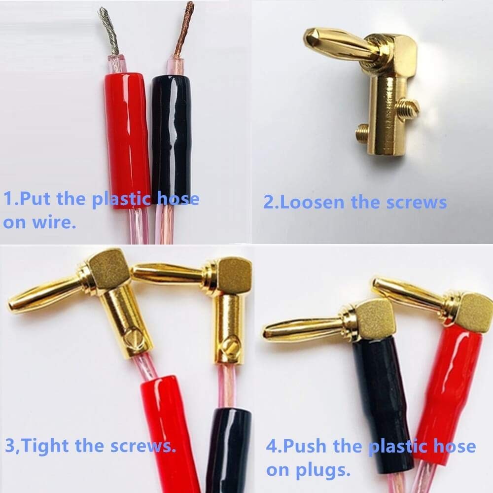 Goaycer 4mm Banana Plugs Right Angle 6 Pairs, 24k Gold Plated 90 Degree Speaker Connector (12Pcs)