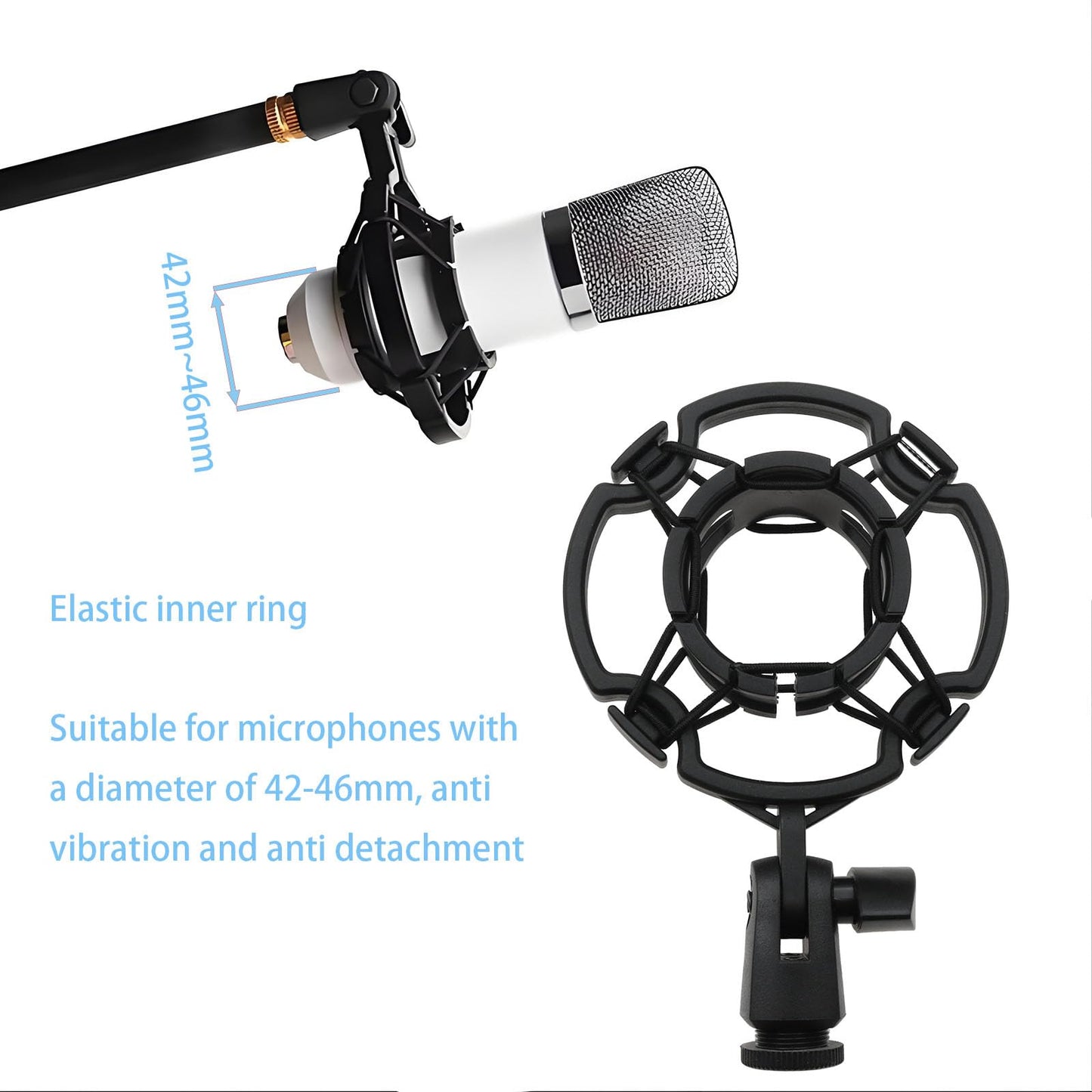 HLGHLG Universal Microphone Shock Mount for 42-46mm Mics, Professional Anti-Vibration Holder with 3/8" or M16 Thread, Compatible with Studio Condenser