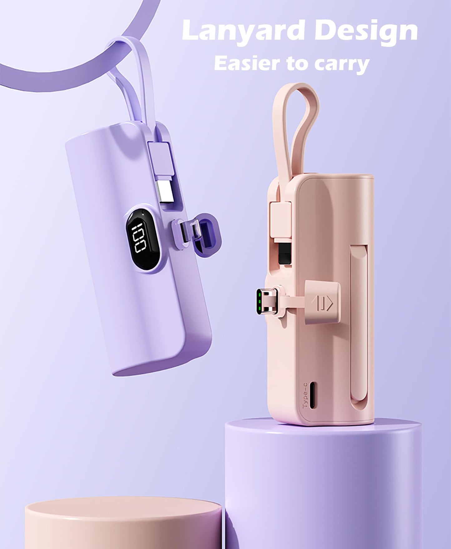 CooLuzer Mini Power Bank,Capsule Power Phone Charger 5500mAh,Portable Charger with Dual USB-C Ports for iPhone 17/16/15/15 plus/15 pro/15 pro