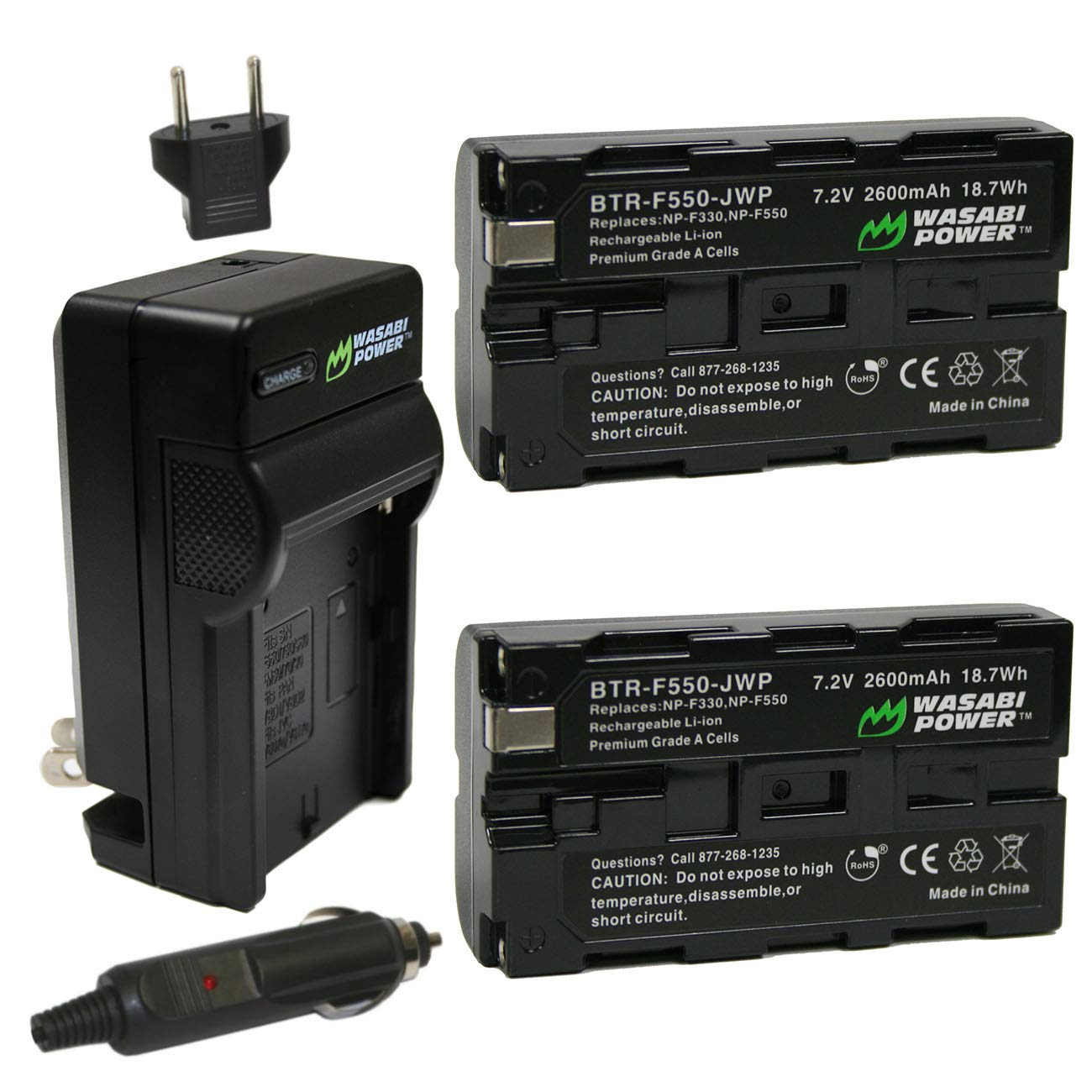 Wasabi Power Battery (2-Pack) and Charger for Sony NP-F330, NP-F530, NP-F550, NP-F570 (L Series) and CN-160, CN-216, CN126 Series & Atomos Ninja V