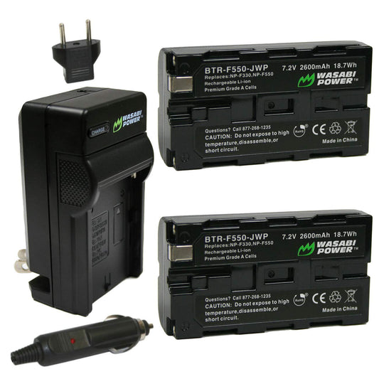 Wasabi Power Battery (2-Pack) and Charger for Sony NP-F330, NP-F530, NP-F550, NP-F570 (L Series) and CN-160, CN-216, CN126 Series & Atomos Ninja V
