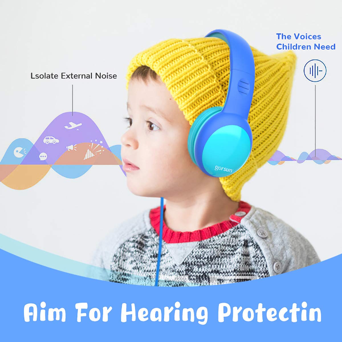 gorsun Kids Headphones with Limited Volume, Cat Ear Toddler Headphones, Wired Headphone Over Ear for Boys and Girls,Stereo Sound Foldable 3.5mm