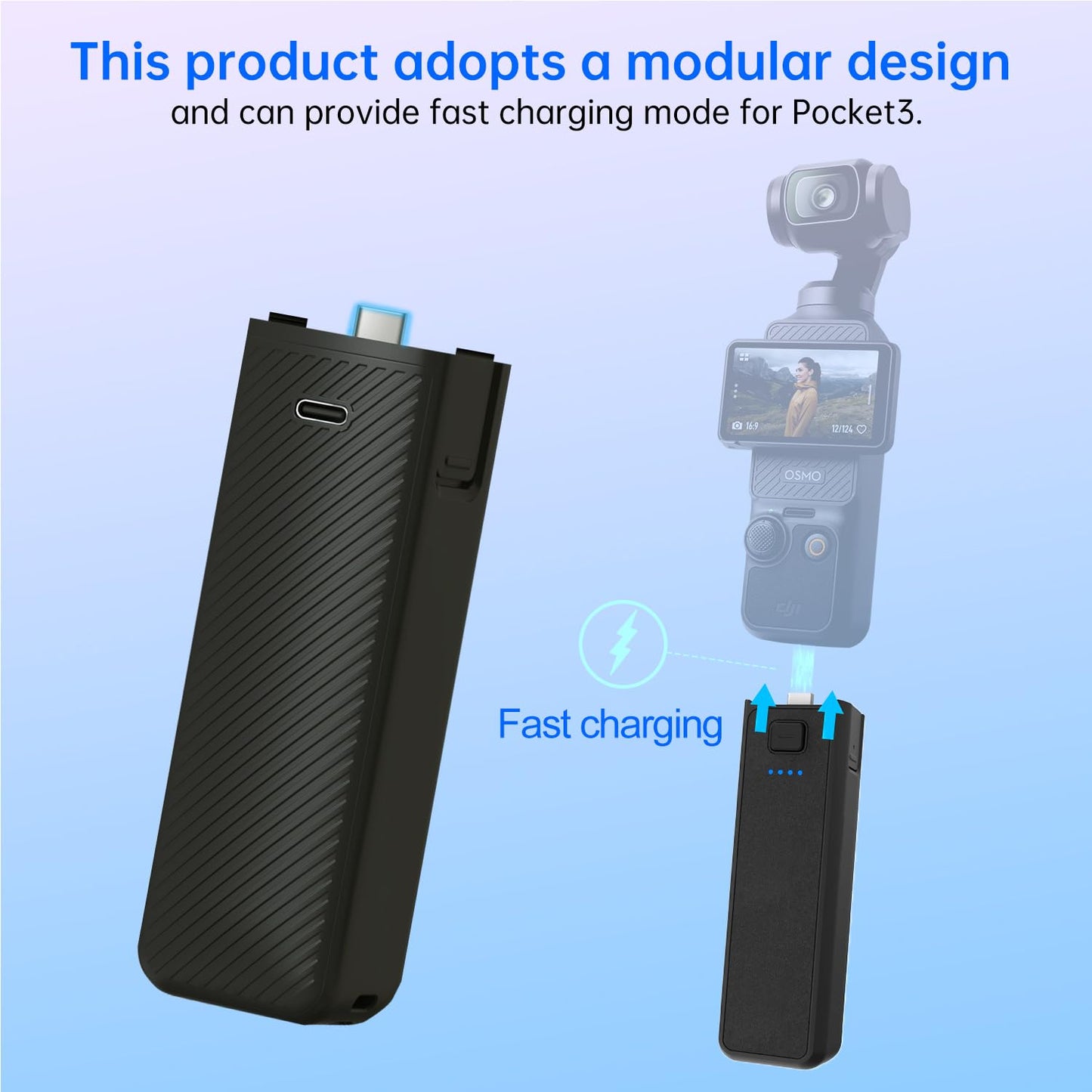 Suptig Handle Grip Battery Charger Battery Handle Built-in 5000mAh Battery Compatible for DJI Pocket 3, Xtra Muse Gopro, Insta 360, Akaso, Phone