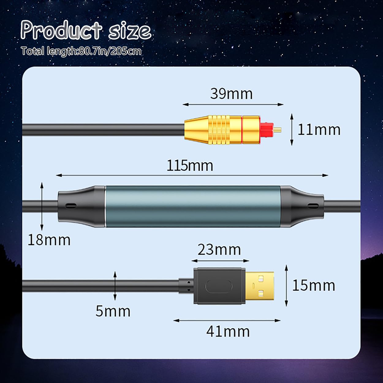 ZORZA 1Pcs Plug-and-Play USB to Optical Audio Adapter Cable Unidirectional USB A Male to SPDIF Port Converter Cord for Laptops Desktops Speakers