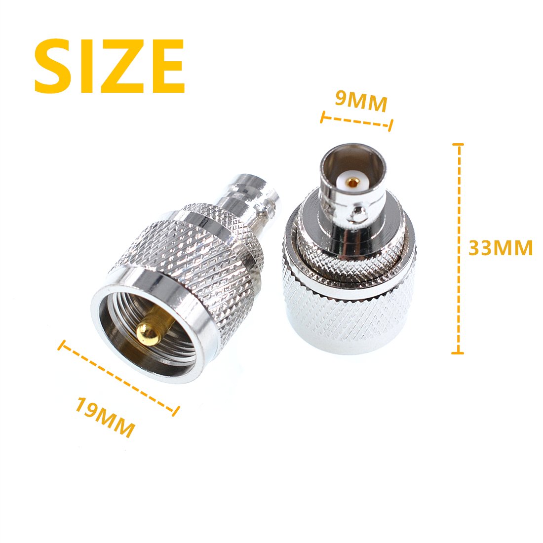 Oiyagai 2pcs BNC Female to UHF Male Adapter PL259 Connector, RF Coaxial Coax Adapter Nickel-Plated Brass for Antenna, Ham Radio, WiFi Router, Wireless