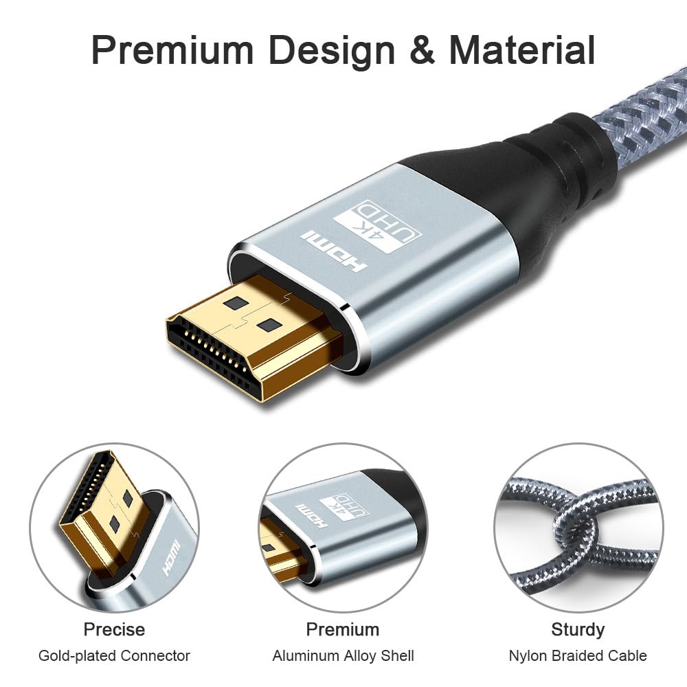 Cheges HDMI Cable 4K 60 Hz 20 ft, High Speed HDMI 2.0 Cables, 18Gbps, 4K @ 60Hz, Ultra HD, 2160P,1080P, ARC, 3D, HDCP 2.2 Cord Braided, for Laptop