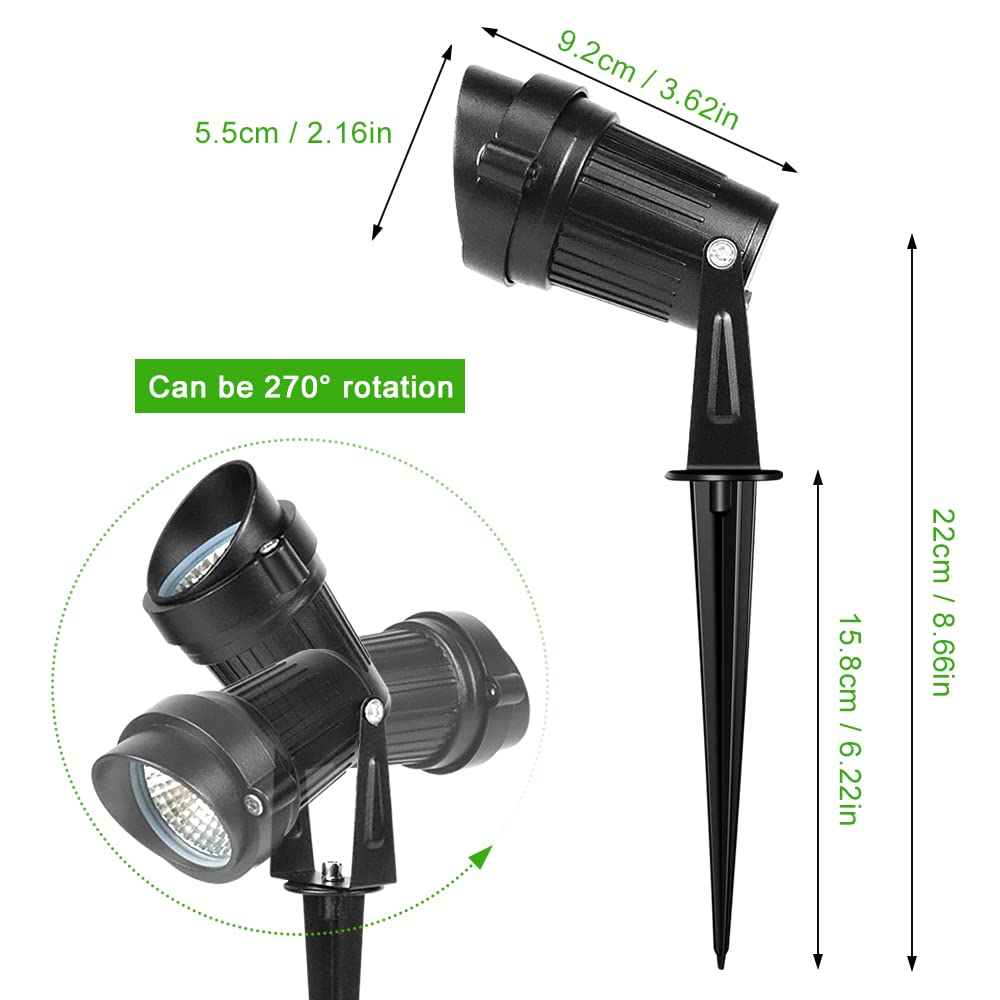 LightingWill 5W LED Landscape Lights, Warm White 3000K-3500K, Waterproof DC 12V COB LED Outdoor Wall Spotlight Low Voltage Garden Tree Spot Lighting