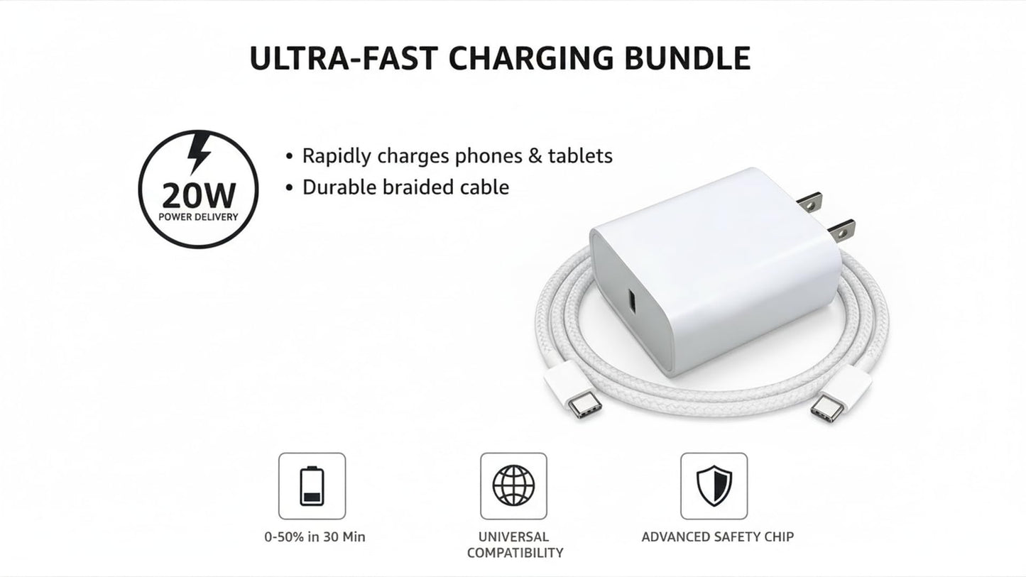 20W Mobile Fast Charging Phone Charger Fast Charging Cable 6FT Compatible with Apple iPhone 17 air/ 16/15 pro max/Plus, Long USB C to USB-C Charger 6