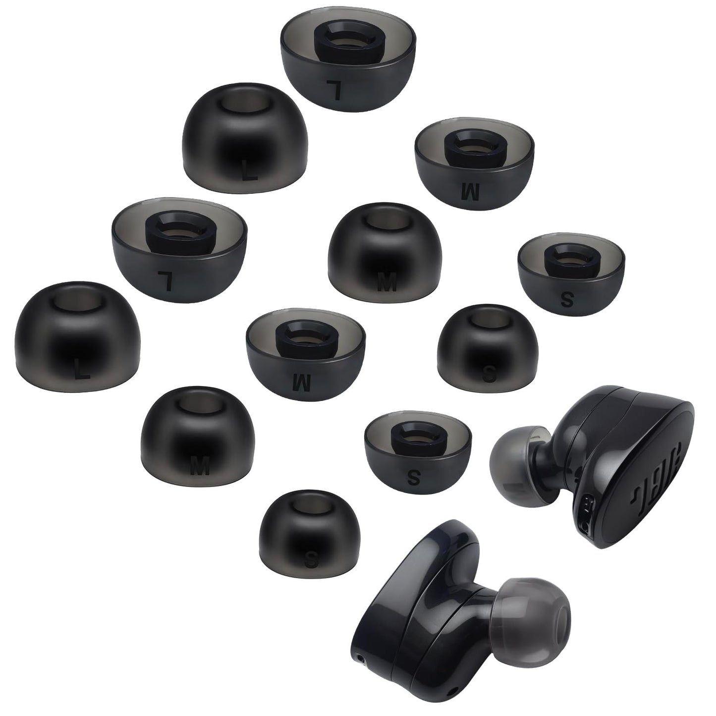 Replacement Ear Tips Compatible with JBL Tune Buds & Tune Buds 2, Soft Silicone Tips for JBL Tune Buds True Wireless Earbuds, 6 Pairs (S/M/L), Black