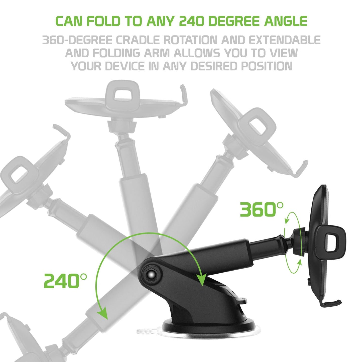 Cellet Dashboard/Windshield Phone Mount with Telescoping Arm - Adjustable Suction Holder, 360° Rotation, One-Touch Release - Fits iPhone 16/15/14 Pro