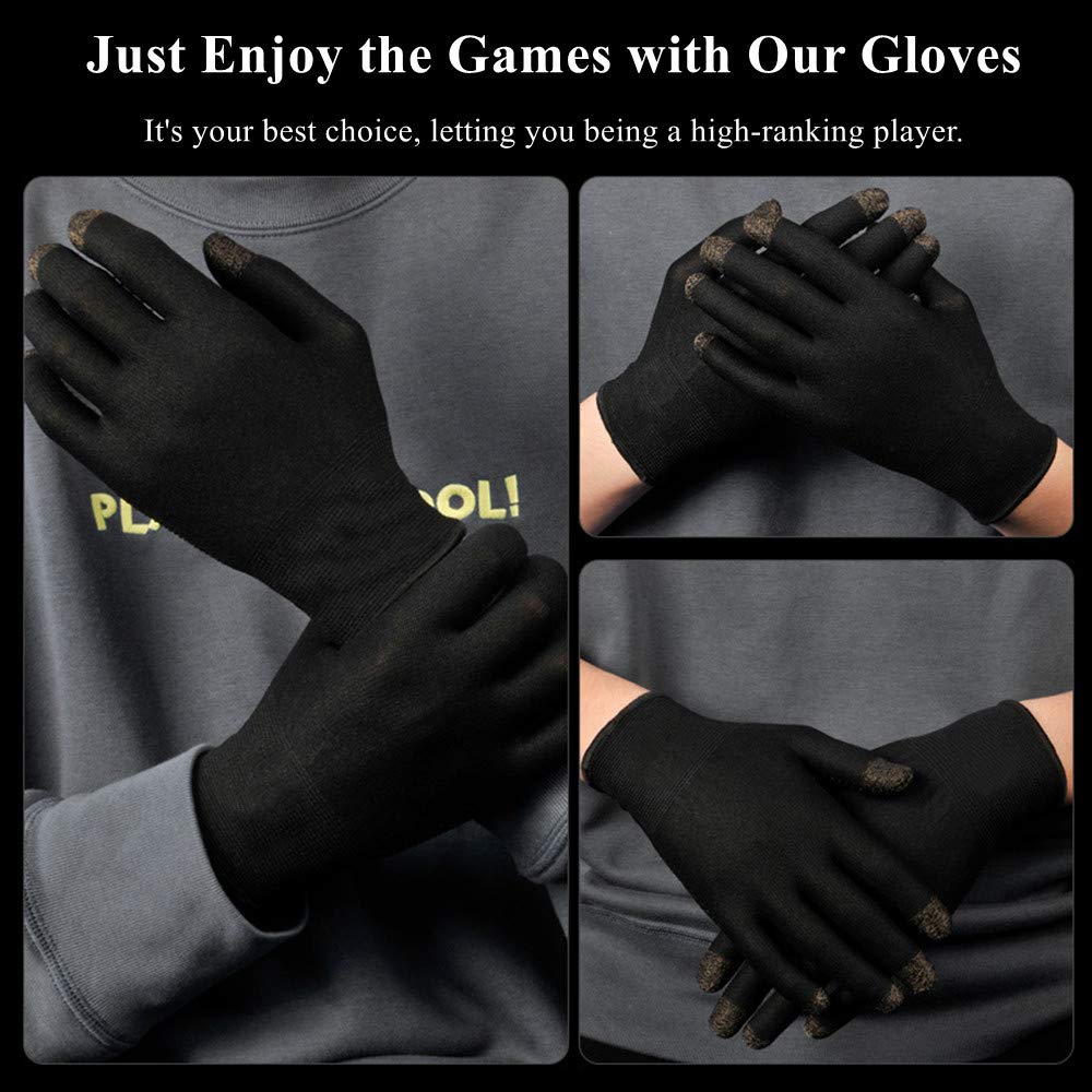 Gaming Gloves for Sweaty Hands - Rakizbe High-Sensitive Anti-Sweat Breathable Seamless Touch Screen Gloves with Thumb Finger Sleeves for iPad/Mobile