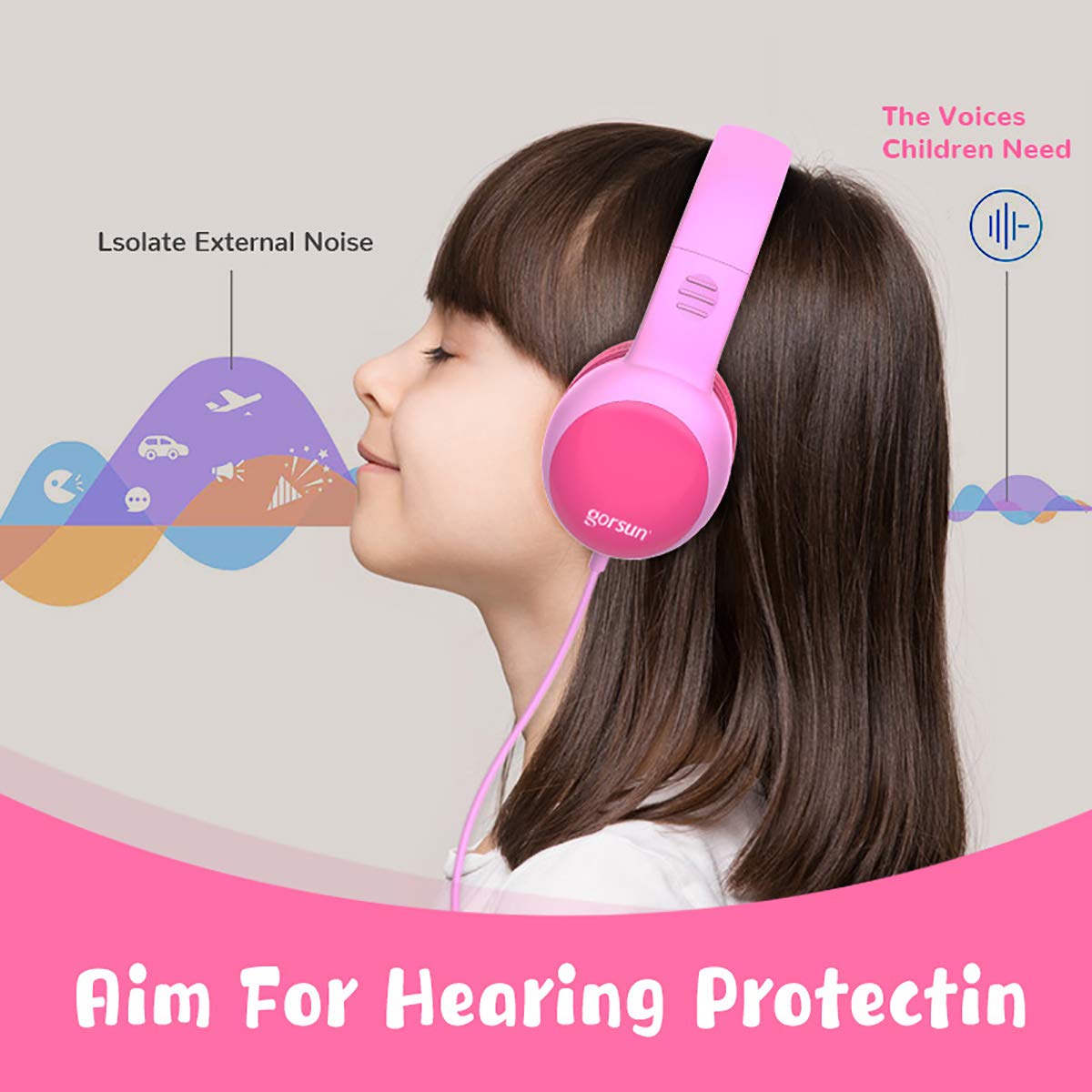 gorsun Kids Headphones with Limited Volume, Cat Ear Toddler Headphones, Wired Headphone Over Ear for Boys and Girls,Stereo Sound Foldable 3.5mm