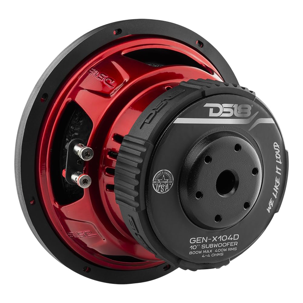 DS18 GEN-X104D Subwoofer in Black - 4 Layer Black Aluminum Voice Coil, 10", 800W Max Power, 400W RMS, Dual 4 Ohms, DVC - Powerful Car Audio Bass