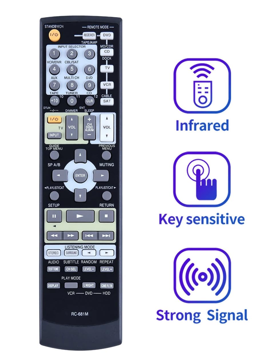 RC-681M Remote Control for Onkyo AV Receiver HT-R550 HT-R508 HT-R557 HT-R557 HT-SR750 HT-SP904 HT-SP904B HT-SR800 TX-SR505 TX-SR505E TX-SR505B
