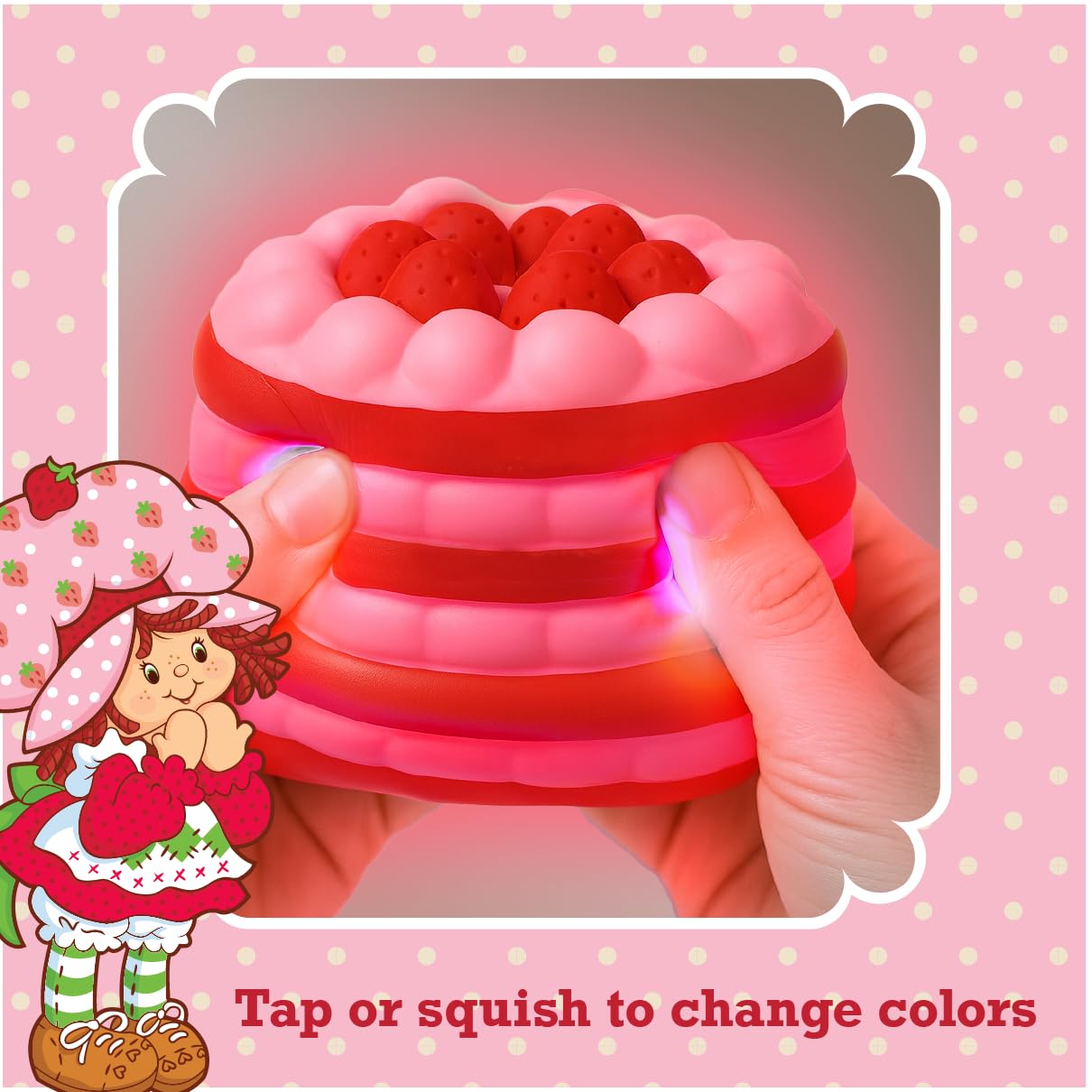 Strawberry Shortcake Strawberry Cake Squishy Night Light, RGB Color Changing Squishy Lamp for Baby Nursery, Cute Light for Kids Room, Soft Vinyl Touch