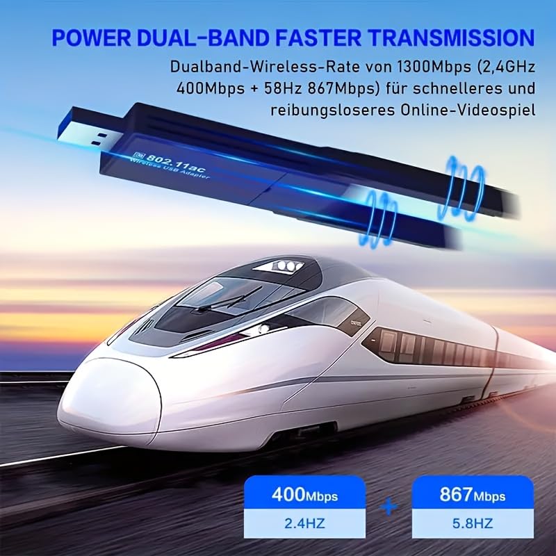 Mini Wireless Adapter Network Adapter for Desktop PC,USB 1300Mbps WiFi Adapter for PC Built-in High Gain Dual Band Antenna 5 G / 2.4G for Desktop PC