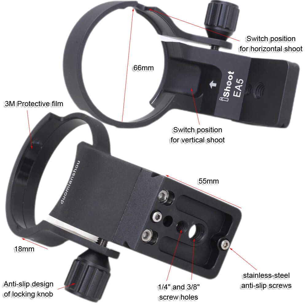 iShoot 66mm Lens Collar Tripod Mount Ring Compatible with Sony LA-EA5 Mount Converter Adapter Ring, Lens Support Holder Bracket Bottom is Arca-Swiss