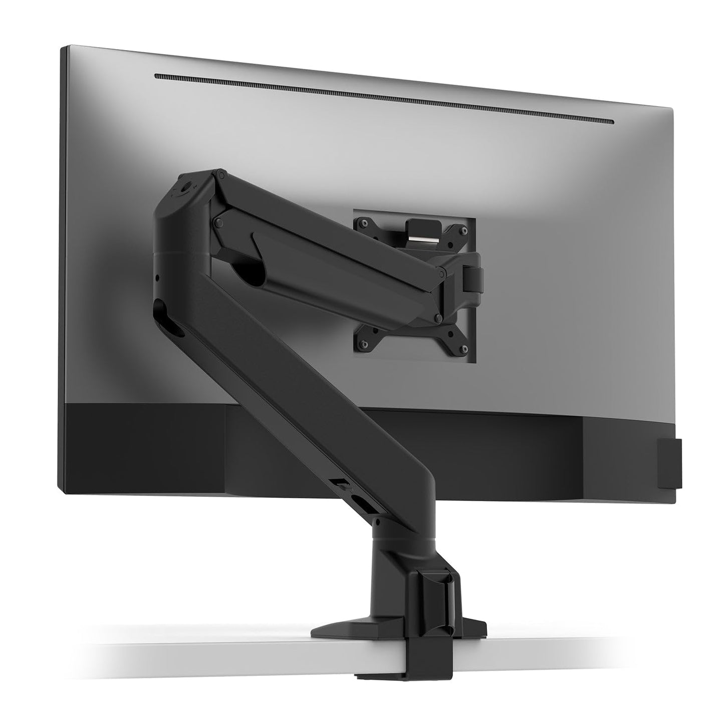 Desky Single Monitor Arm - VESA Mount 17"-32" Screen Full Motion Desk Clamp & Grommet Base - Adjustable Tilt, Swivel, Rotation - Matte Black