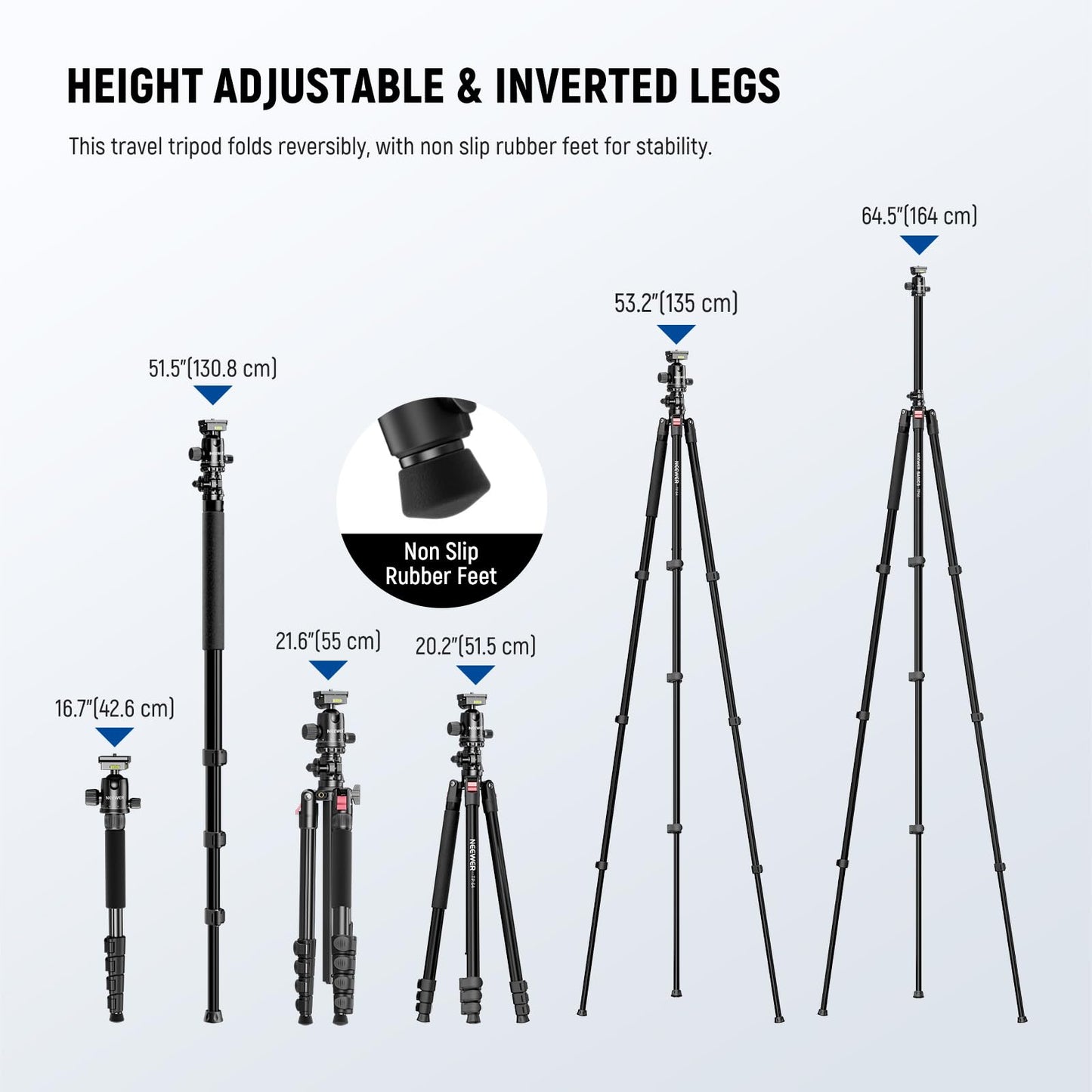 NEEWER Basics 64.5" Horizontal Overhead Tripod Monopod for Dual Camera Aluminum Travel DSLR Camcorder Stand with Cell Phone Holder Compatible