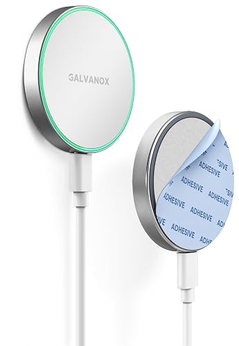 Galvanox Compatible with MagSafe Wall Mounted Magnetic Wireless Charger (15W) Fast Charging, Stick-on Adhesive Design with Long Removable USB-C Cable