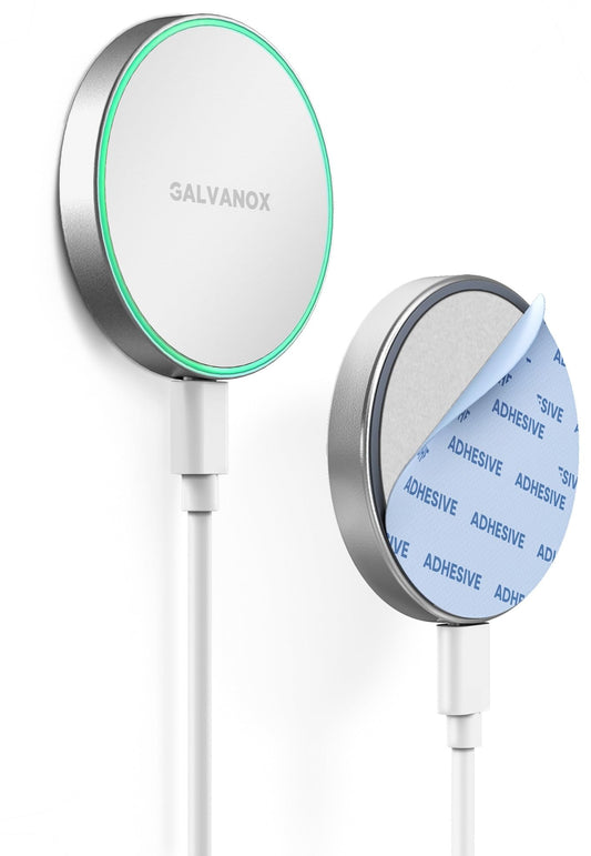 Galvanox Compatible with MagSafe Wall Mounted Magnetic Wireless Charger (15W) Fast Charging, Stick-on Adhesive Design with Long Removable USB-C Cable