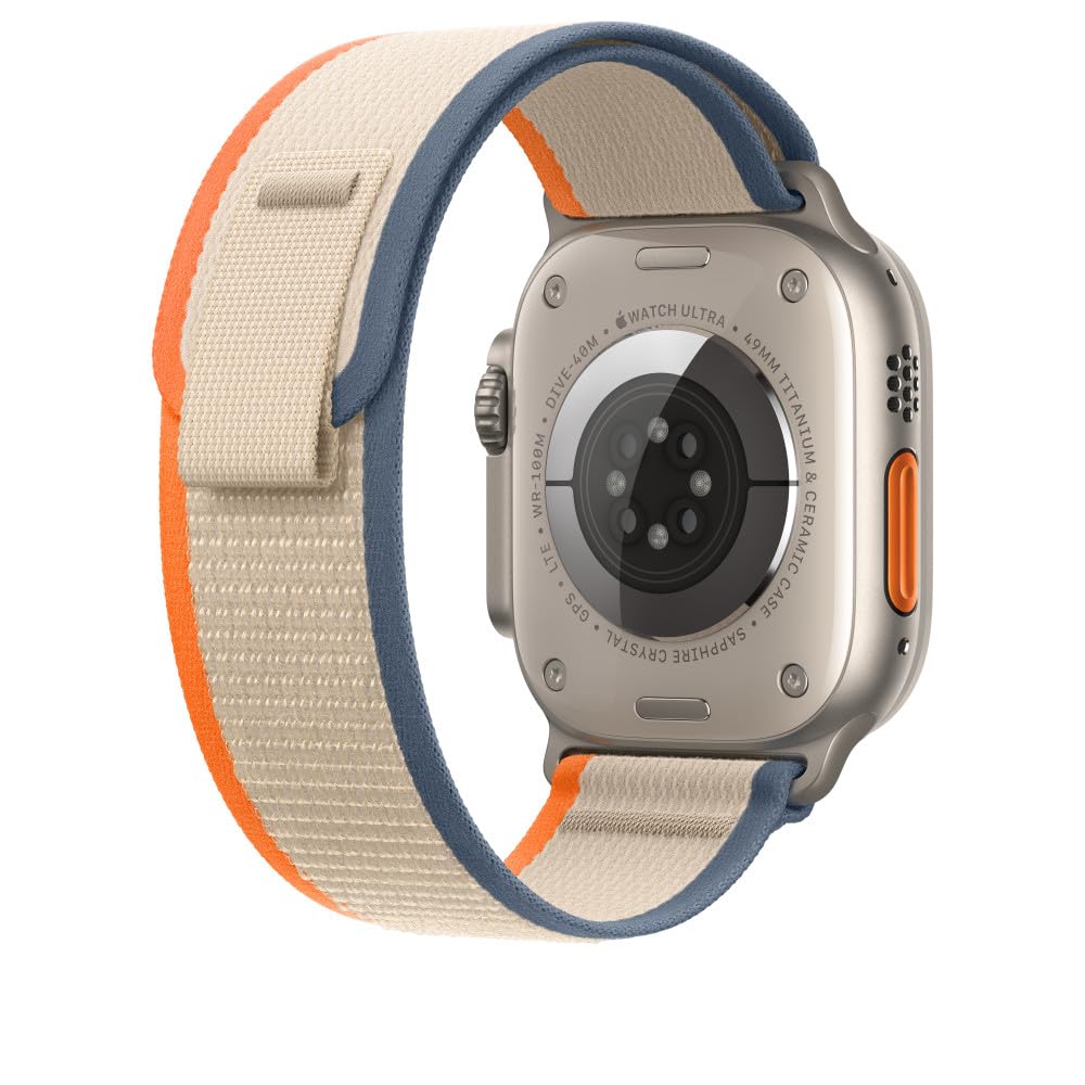 Apple Watch Band - Trail Loop (49mm) - Orange/Beige with Rugged Titanium Finish - S/M