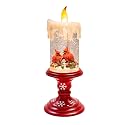 MOMENTS IN TIME LED Lighted Spinning Water Candle with Cardinals 10”H Acrylic Glitter Candle Decor Battery Operated Christmas Decoration Light-Up