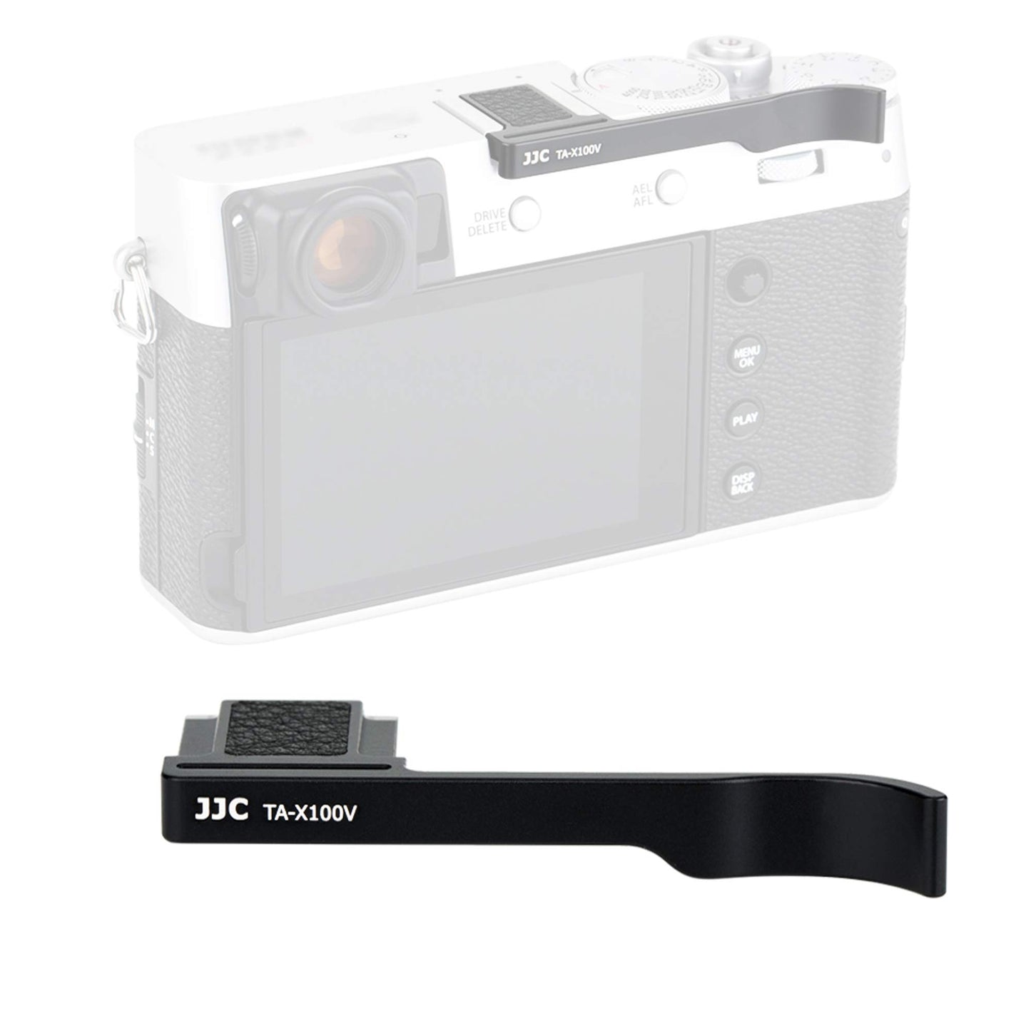 JJC TA-X100V Black Thumbs Up Grip for Fuji X100V Camera, Hot Shoe Thumb Grip Comaptible with Fujifilm X100V X100F X-E3, Made of Premium Anodized