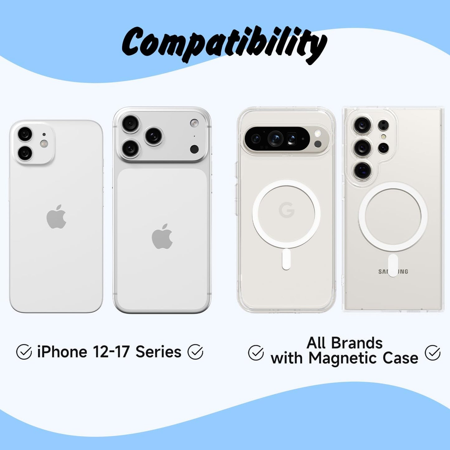 Svanove Magnetic Phone Grip Compatible with Magsafe, Mag Safe Translucent Clear Grip Collapsible Kickstand for iPhone Samsung Pixel, Cute Transparent